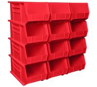 Akro-Mils AkroBins 30240 Lot de 12 bacs de rangement empilables en plastique à suspendre, 38,1 x 20,3 x 17,8 cm, rouge