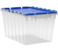 Akro-Mils KeepBox 45L Storage Container, Nesting and Stackable Plastic Storage Box with Lid Attached, Clear Tote for Garages, Closets, and Moving, 38,7 cm W x 54,6 cm D x 31,6 cm H, Clear/Blue