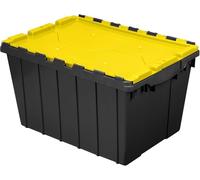 Akro-Mils KeepBox 45L Storage Container, Nesting and Stackable Plastic Storage Box with Lid Attached, Organizer Tote for Garages, Closets, and Moving, 38,7 cm W x 54,6 cm D x 31,6 cm H, noir/jaune