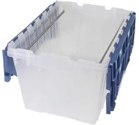 Akro-Mils KeepBox 45L Storage Container, Nesting and Stackable Plastic Storage Box with Lid Attached and Rails for Letter Size Hanging File Folders, 38,7 cm W x 54,6 cm D x 31,6 cm H, transparent/bleu