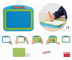 Akros Set Plateau et Clous et pré-écriture - Jeu éducatif pour enfants - 4 kits de poinçonnage - Ardoise, pochoir, poinçon, modèles à télécharger