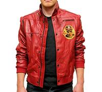 Aksah Fashion Cobra Kai The Karate Kid Johnny Lawrence Bomber Veste en cuir rouge pour homme, Cuir véritable., S