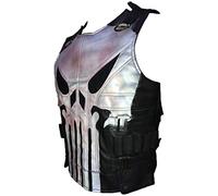 Aksah Fashion Frank Castle Gilet en cuir véritable avec logo crâne pour homme Saison 2 Noir, Cuir synthétique., XL