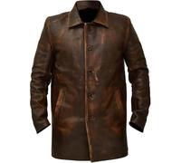 Aksah Fashion Manteau en cuir d'agneau véritable inspiré de Supernatural - Caban marron pour homme, col de chemise et 3 poches, marron, XS