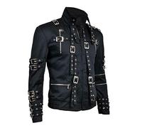 Aksah Fashion Michael MJ King of Pop Bad Concert Tour Veste de motard en coton avec ceinture Noir, Veste, XS