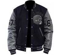 Aksah Fashion Tom Hardy Venom Veste Varsity pour Homme | Veste en Laine et Cuir Noir et Gris, Design 2 - Manches en Cuir, L