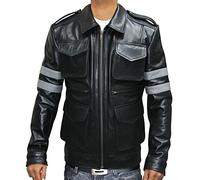 Aksah Fashion Veste de jeu pour homme en cuir de vachette véritable - Noir, Noir , XXL