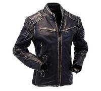 Aksah Fashion Veste de moto rétro en cuir vieilli pour homme de style antique noir, L