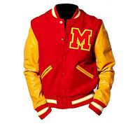 Aksah Fashion Veste Michael Jackson MJ Rouge Jaune Thriller pour Hommes Baseball Varsity, Rouge, XL