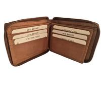 AKSHIDE Portefeuille zippé tout autour, cuir pleine fleur, blocage RFID, plusieurs emplacements pour cartes, fenêtre d'identité, boîte cadeau, peau, Standard, 2 volets
