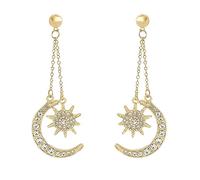 Aksod Boucles d'oreilles pendantes de luxe en forme de soleil, lune et étoiles, avec strass, style bohème, céleste, boucles d'oreilles à tige pour mariage, bijoux pour femmes, Métal, Pas de gemme