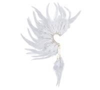 Aksod Manchette d'oreille en plumes blanches faites à la main en fausses plumes pour oreilles non percées, strass tribaux, plumes de fée, clips simples pour femme, accessoires de robe de mariage