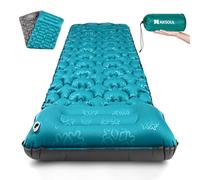 AKSOUL Matelas Camping Portable Matelas Gonflable - Autogonflant Tapis de Couchage 1 Place Léger avec Oreiller & Pompe à Pied, Matels de Sol Bleu Pliable pour Trekking Voyage Randonnée