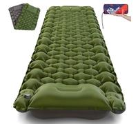 AKSOUL Matelas isolant de camping pour extérieur : ultra léger, grand matelas gonflable, épais, avec coussin, pliable, thermique, pour tente, trekking, plage, vert militaire