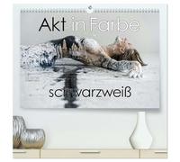 Akt in Farbe - schwarzweiß (hochwertiger Premium Wandkalender 2026 DIN A2 quer), Kunstdruck in Hochglanz: Körperkunst auf weiblichen Formen