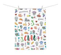 AKTAP Cadeaux de cuisine italienne Serviette de cuisine sur le thème de l'Italie Souvenirs Cadeaux pour les amateurs d'Italie Cadeau italien Ciao Serviette à main (serviette, Ciao Towel-HT)