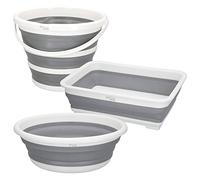 AKTIVE 52982 - Kit Accessoires de Camping résistants et durables | Bac Pliable 5 litres | Seau 10 litres | Seau 8,5 litres, Gris