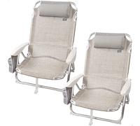 AKTIVE 62262 - Pack de 2 Chaises Pliantes Multi-Positions pour la Plage, Le Jardin, la Terrasse ou Le Camping, Beige, Dimensions 51X45X76 cm, 4 Positions, avec Coussin Appui-Tête