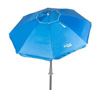 AKTIVE 62273 - Parasol de plage anti-vent pliable bleu Ø200, avec revêtement argenté et protection UV 50, paravent plage, grand parasol de plage, parasols de plage