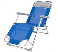 AKTIVE 62300 - Bain de Soleil Bleu Pliant et Inclinable avec Coussin, 3 Positions, en Aluminium et Textilène, Dimensions : 47X95X75cm, Poids Max Supporte 110 kg, Chaises Longues Pliantes pour la Plage