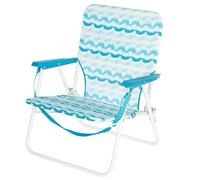 AKTIVE 62408 Chaise de Plage Pliable avec Dossier Bas, Poche arrière et poignée de Transport, Structure en Acier, Polyester Respirant et imprimé Bleu, Dimensions 45 x 40 x 70 cm