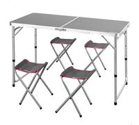 AKTIVE 63161 Table Pliante en Aluminium avec 4 tabourets en Acier, Hauteur réglable 60-70 cm, Surface 120 x 60 cm, Finition Grise, Design Portable avec poignée pour Camping, Plage et Jardin