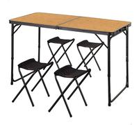 AKTIVE 63162 Table Pliante en Aluminium avec 4 tabourets en Acier, Hauteur réglable 60/70 cm, Surface 120 x 60 cm, Finition Bambou, Design Portable avec poignée pour Camping, Plage et Jardin