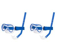 AKTIVE Aqua Sport 54241 Kit de Lunettes de plongée pour Enfant, Masque réglable, Tube de plongée, sans Latex, hypoallergénique, 2 Couleurs, Bleu, Noir, Envoi aléatoire, Filet de Transport, 7 Ans