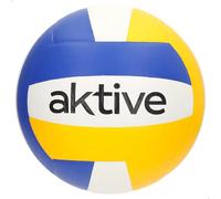 AKTIVE Ballon de Volleyball Taille 5, 280 g, Design Tricolore Bleu, Jaune et Blanc, matériau résistant pour intérieur et extérieur, idéal pour l'entraînement et Les Loisirs (54315)