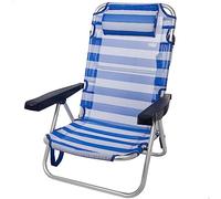 AKTIVE Beach - Chaise de Plage Pliante Multipositions avec Dossier Réglable, Coussin, Accoudoirs Ergonomiques et Poignée de Transport, Aluminium, PVC et Textilène, 48X45,50X84 cm, Bleu et Blanc