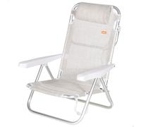 AKTIVE Beach - Chaise Pliante Basse avec Dossier Haut Réglable et Poignée. Chaise de Plage, Jardin ou Camping avec Accoudoirs et Coussin Appui-tête, Beige