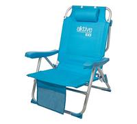 AKTIVE Beach - Chaise Pliante Sac à Dos avec Poignée, Coussin, Sac et Poche. Chaise de Plage, Camping ou Jardin Basse avec Dossier Réglable 5 Positions, Turquoise