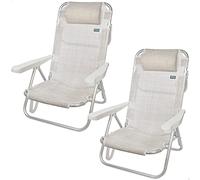 AKTIVE Beach Lot 2 Chaises de Plage Pliantes Ibiza Multipositions avec Dossier Réglable, Coussin et Poignée de Transport, 48 X 45,50 X 84 cm, Économique, Beige