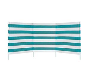 AKTIVE Beach - Paravent Plage en Polyester avec Tiges en Acier, Paravent Extérieur 2 Places, Polyester, avec Sac de Transport, 480 X 84 cm, Bleu Lisse ou Blanc avec Rayures Vert Eau