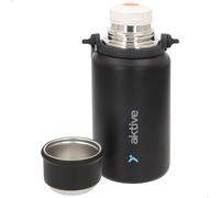 AKTIVE Bouteille isotherme en acier inoxydable 63138 avec bouchon hermétique anti-fuite, tasse, poignée et sangle, sans BPA, base antidérapante, 900 ml Noir 10 x 10 x 22 cm