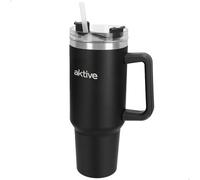 AKTIVE Bouteille thermos en acier inoxydable, 1,2L, Noir, Dimensions 15x10x27 cm, Bouchon à 3 voies, Paille incluse, Poignée ergonomique, Sans BPA, Base antidérapante, Bouteilles thermos (63153)