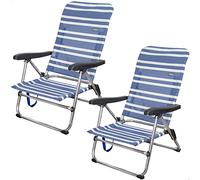 AKTIVE Camping - Lot de 2 Chaises de Plage Pliantes Mykonos, Multipositions avec Protections Anti-Renversement, Économique, 46,50 X 50 X 85 cm, Bleu et Blanc