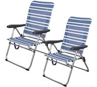 AKTIVE Camping - Lot de 2 Chaises de Plage Pliantes Mykonos, Multipositions avec Protections Anti-Renversement, Économique, 46,50 X 63 X 93 cm, Bleu et Blanc