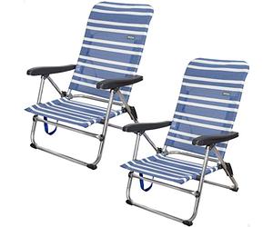 AKTIVE Camping - Lot de 2 Chaises de Plage Pliantes Mykonos, Multipositions avec Protections Anti-Renversement, Économique, 46,50 X 50 X 85 cm, Bleu et Blanc
