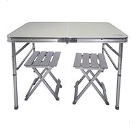 AKTIVE Camping - Table Pliante avec 2 Tabourets et Poignée de Transport. Ensemble Table et Chaise. Table de Camping, Jardin ou Montagne, Gris