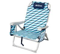 AKTIVE Chaise de Plage Pliable, 64 x 63 x 28/82 cm, 5 Positions, Aluminium et Polyester, avec Coussin, Compartiment arrière et poignées Sac à Dos, supporte jusqu'à 110 kg, Fermeture à clic sécurisé