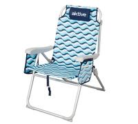 AKTIVE Chaise de Plage Pliable, 64 x 63 x 43/105 cm, Aluminium et Polyester, 5 Positions, avec poignées de Sac à Dos, accoudoirs et Poches latérales, Anti-retournement, résistante et légère, modèle