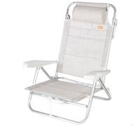 AKTIVE Chaise de Plage Pliable, Beige, Multipositions 8 Positions, textilène et Aluminium, 47 x 49 x 82 cm, Charge 110 kg, avec poignée de Transport