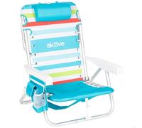 AKTIVE Chaise de Plage Pliable, Multicolore, 50 x 53 x 77 cm, 5 Positions, Aluminium et Polyester, supporte 110 kg, Poche latérale et arrière, réfrigérateur arrière, Coussin, Transport Sac à Dos