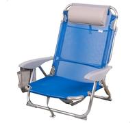 AKTIVE Chaise de Plage Pliante, 4 Positions, 51X45X76 cm, Coussin Inclus, Hauteur d'Assise 17 cm, Poignée de Transport, Poche latérale, Bleu (62609)