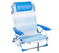 AKTIVE Chaise de Plage Pliante, 4 Positions, Rayures Bleues, 51X45X76 cm, Coussin Rembourré Inclus, Poche latérale, Poignées, Supporte 110 kg, Anti-Bascule, Multi-Positions, Dossier Inclinable (62671)