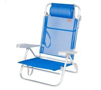 AKTIVE Chaise de Plage Pliante, 8 Positions, Bleu, 48X49X82 cm, Coussin Rembourré Inclus, Poignées de Transport, Supporte 110 kg, Dossier Inclinable, Multiposition (62668)