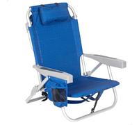 AKTIVE Chaise de Plage Pliante, Largeur XXL, 50X53X78 cm, 5 Positions, Couleur Bleu, Supporte 110 kg, Coussin Rembourré Inclus, Poignées de Transport, Poches, Sac Thermique, Tissu Polyester (62353)