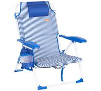 AKTIVE Chaise de plage pliante, rayures bleues, 48 x 58 x 76 cm, 4 positions, anti-basculement, aluminium et polyester, capacité de charge 110 kg, poches latérales et arrière, coussin