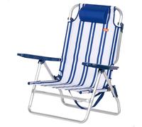 AKTIVE Chaise de Plage Pliante, Rayures Nautiques, 48 x 45 x 83 cm, 6 Positions, Aluminium et Polyester, capacité de Charge 110 kg, Coussin rembourré, poignée de Transport, Bain de Soleil (62508)